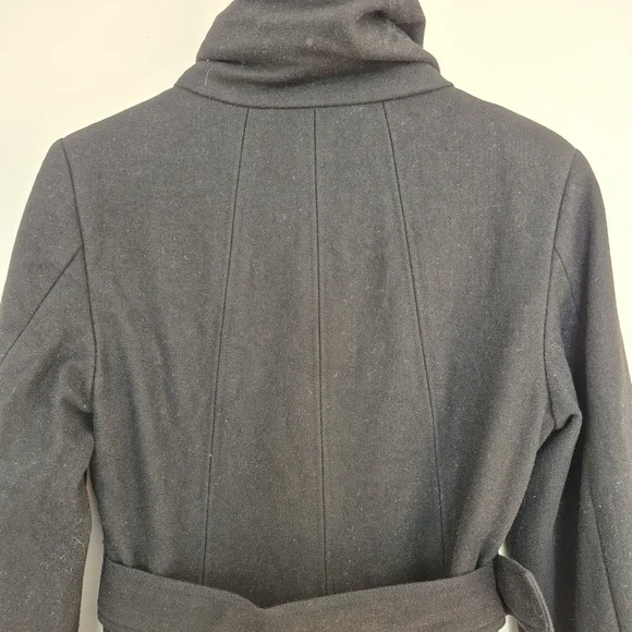 Ricki’s Women's Black Belted Funnel-Neck Wool Blend Coat Size Small - Picture 6 of 8